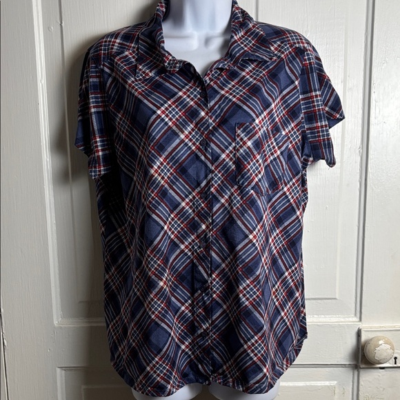Kristin Nicole Plaid Short Sleeve Button-Up Shirt Size 2X - Picture 1 of 8